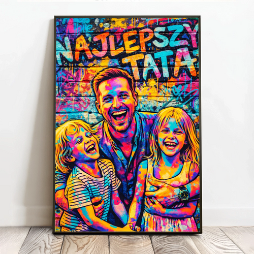 Personalizowany plakat street art dla taty z efektem graffiti na ścianę, format 40x60 cm