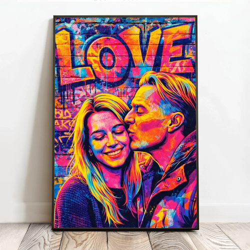 Personalizowany plakat street art dla par w stylu graffiti, format 40x60 cm