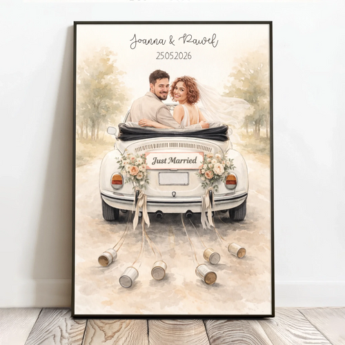 Spersonalizowany plakat ślubny Najpiękniejszy dzień z akwarelowym efektem dla pary, wymiary 40x60 cm