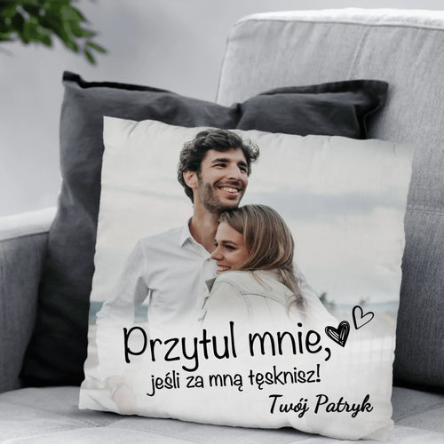 Personalizowana poduszka dla par Kiedy tęsknisz z pluszowego materiału i wyrazistym nadrukiem na zamówienie – Motiv 2