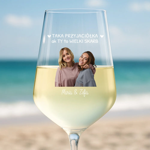Personalizowany kieliszek do wina Besties z napisem i zdjęciem dla przyjaciółek, pojemność 450 ml – Motiv 2