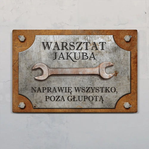 Personalizowana tabliczka na drzwi dla majsterkowiczów z Alu-Dibond, szyld z nazwą rzemieślnika