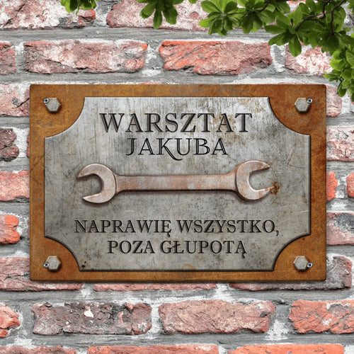 Personalizowana tabliczka na drzwi dla majsterkowiczów z Alu-Dibond, szyld z nazwą rzemieślnika – Motiv 2