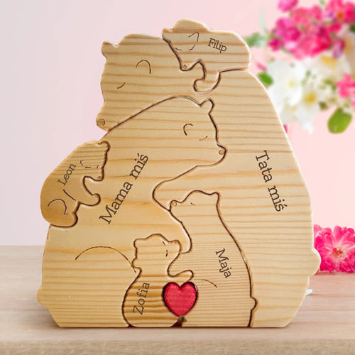 Drewniane niedźwiadki personalizowane z imionami dla całej rodziny, zestaw do złożenia