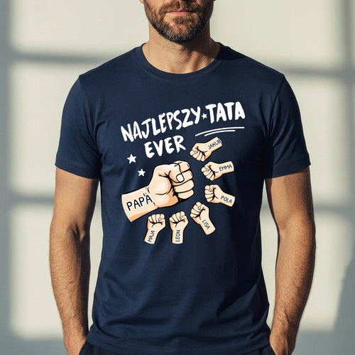 Ciemna personalizowana koszulka dla taty z nadrukiem tekstowym Najlepszy tata na świecie – Motiv 2