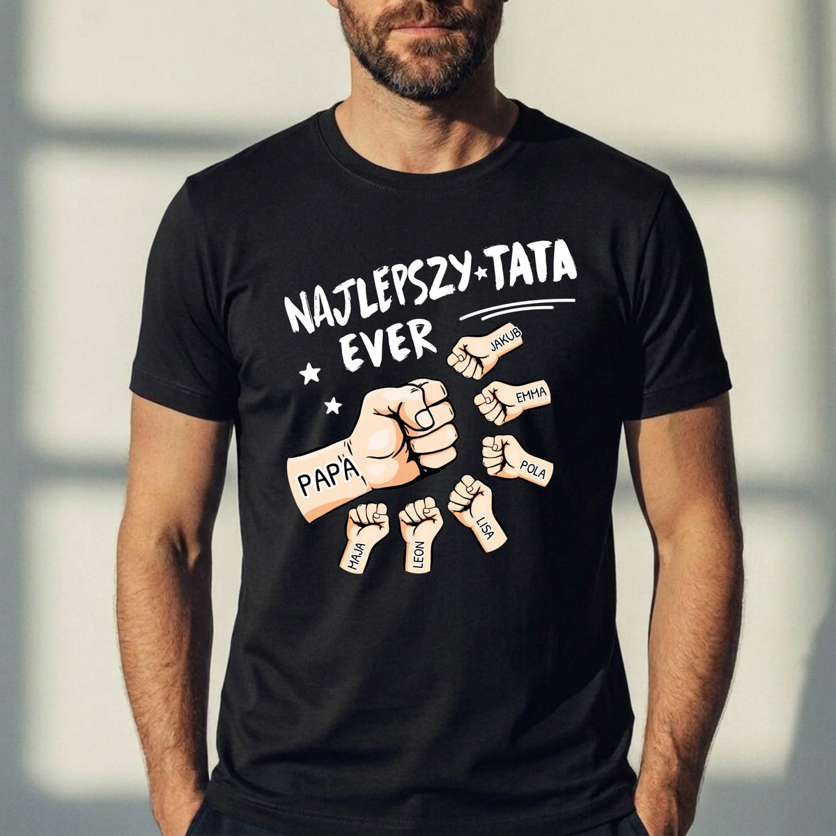Najlepszy tata na świecie - personalizowany ciemny T-shirt dla taty