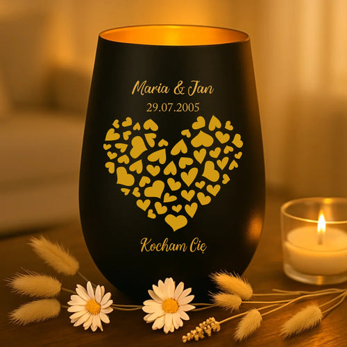 Personalizowany lampion walentynkowy dla par z grawerem serca, eleganckie matowe szkło
