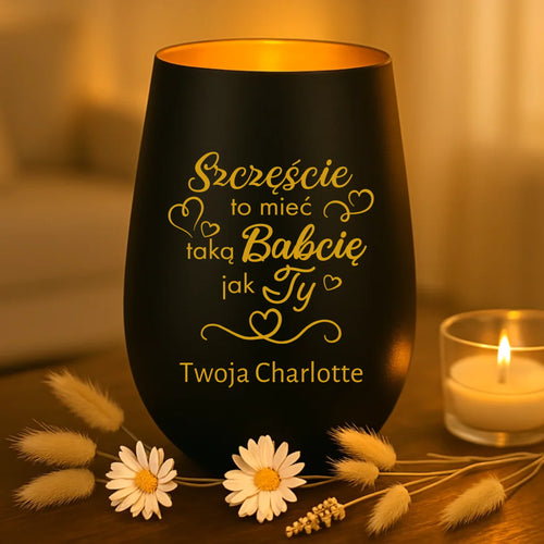 Personalizowany lampion Rodzina Szczęście to... z grawerem, powlekane szkło matowe