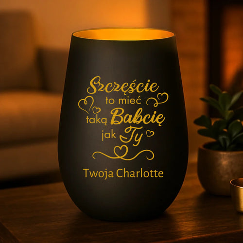Personalizowany lampion Rodzina Szczęście to... z grawerem, powlekane szkło matowe – Motiv 2