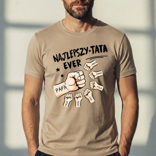 T-shirt dla rodzica z personalnym drukiem, wykonany ze 100% bawełny, idealny prezent dla taty na Dzień Ojca – Motiv 2