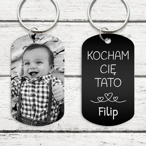 Personalizowany brelok do kluczy z grawerem czarno-białym, uszlachetniona aluminiowa powłoka, dwustronny grawer