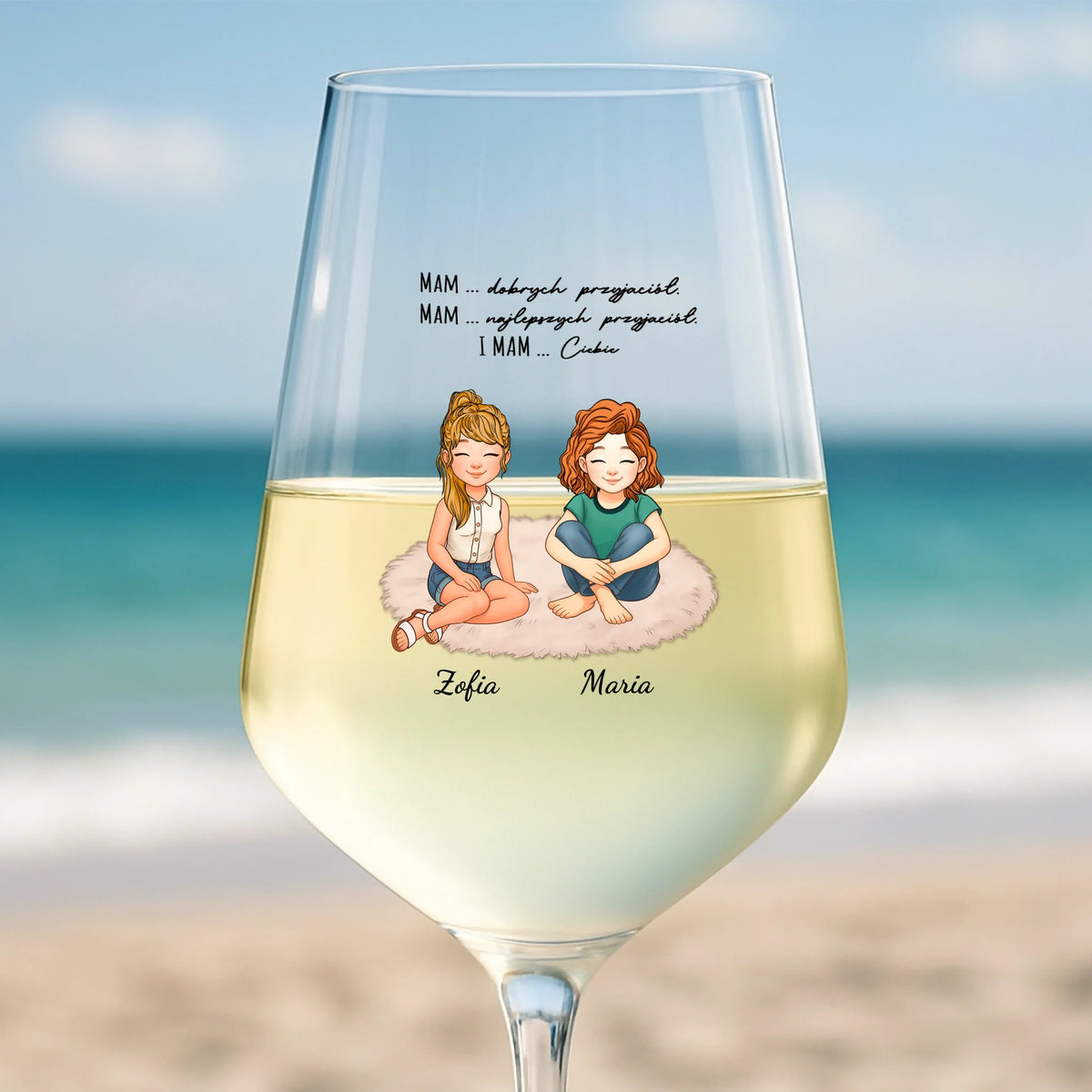 Personalizowany kieliszek do wina Za nas z nadrukiem dla przyjaciółek, pojemność 450 ml