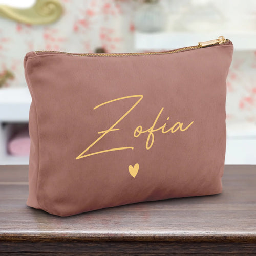 Kosmetyczka aksamitna personalizowana z imieniem, elegancki organizer do makijażu i kosmetyków – Motiv 2