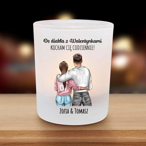 Personalizowany świecznik tealight dla par Przy Tobie z zabawnymi napisami, satynowe wykończenie, druk UV-DTF