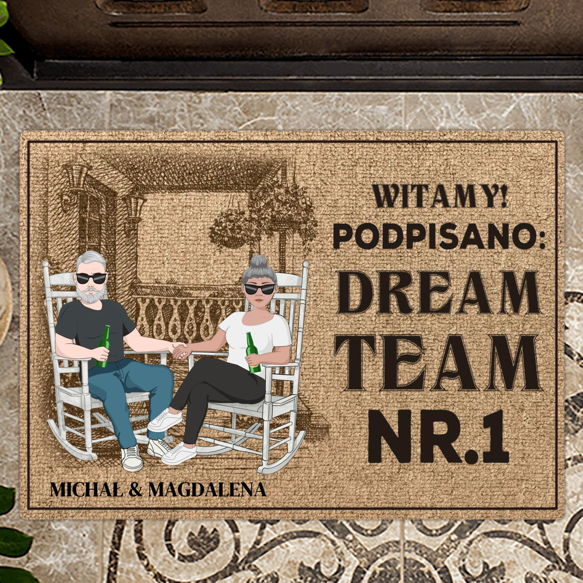 Personalisowana wycieraczka dla par Witamy 70x50 z własnym designem – Love & Faith