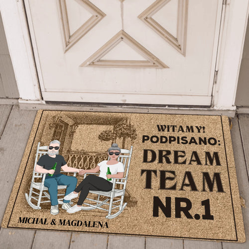 Spersonalizowana wycieraczka dla par Witamy 70x50 cm z imionami – mata powitalny na próg domu – Motiv 2