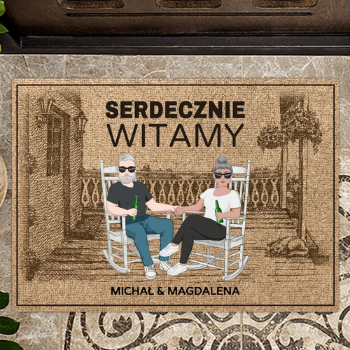 Personalizowana wycieraczka dla par Serdecznie witamy 70x50 cm z własnymi imionami