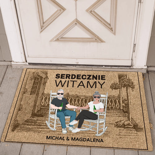 Personalizowana wycieraczka dla par Serdecznie witamy 70x50 cm z własnymi imionami – Motiv 2