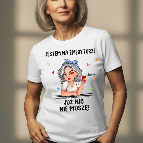 Personalizowany T-shirt dla emeryta z nadrukiem, bawełna, prezent na emeryturę
