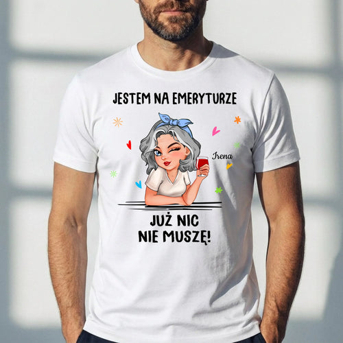 Personalizowany T-shirt dla emeryta z nadrukiem, bawełna, prezent na emeryturę – Motiv 2