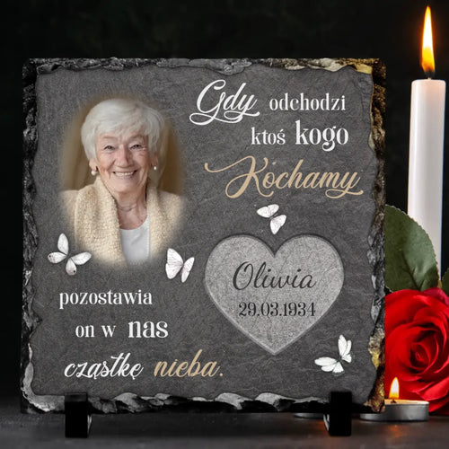 Tablica pamiątkowa ze zdjęciem i imieniem na naturalnym łupku – Kawałeczek nieba
