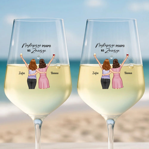 Personalizowany kieliszek do wina Besties z nadrukiem dla przyjaciółek i sióstr, pojemność 450 ml – Motiv 2