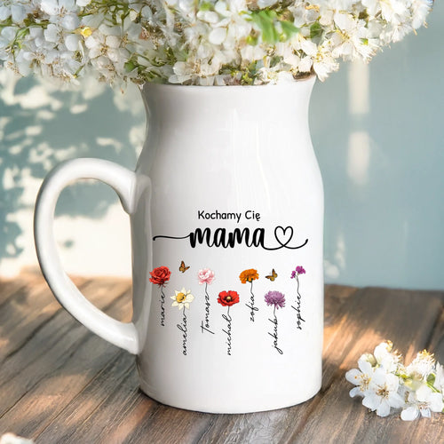 2 Personalisiertes Geschenk - Weiße Vase mit Henkel mit persönlichem Spruch und Namen