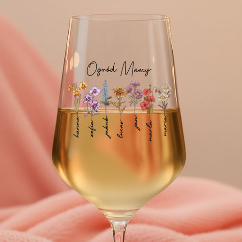 Personalizowany kieliszek do wina z imieniem i motywem kwiatowym, pojemność 450 ml – Motiv 2