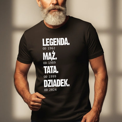 Personalizowana koszulka dla taty Legenda z nadrukiem imienia i motywu na Dzień Ojca, 100% bawełna
